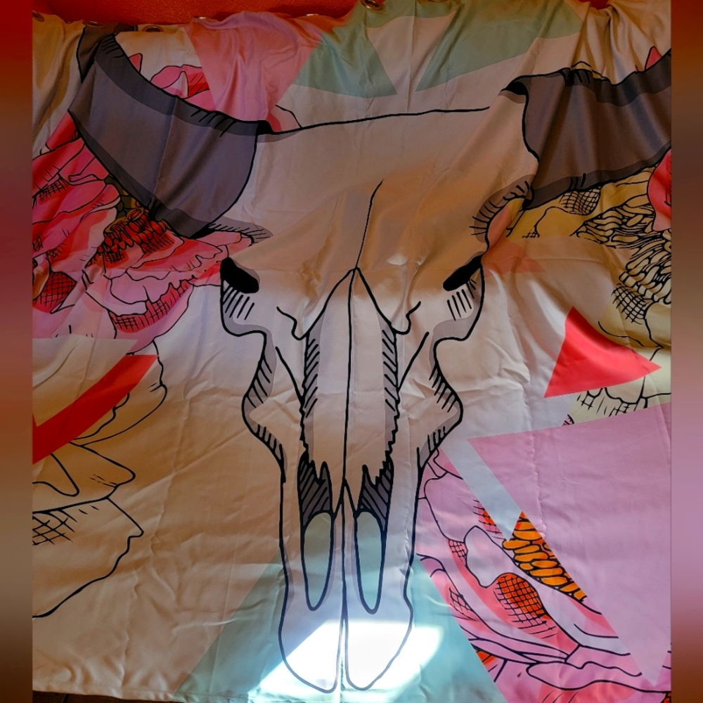 Curtain  Bull with flowers  108 x 84 inches